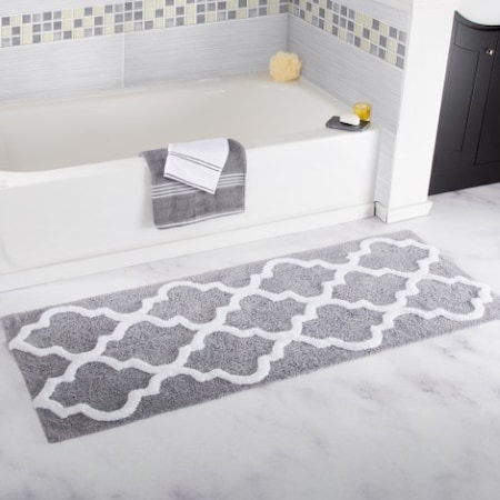 Hastings Home 100 Percent Cotton Trellis Bathroom Mat - 24x60 inches - Silver 230587QVY